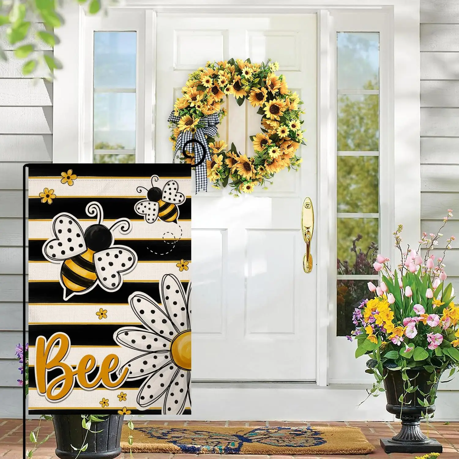 BLKWHT Summer Bee Daisy Garden Flag 12x18 Vertical Double Sided Welcome Spring Farmhouse Holiday Outside Decorations Burlap  AAS