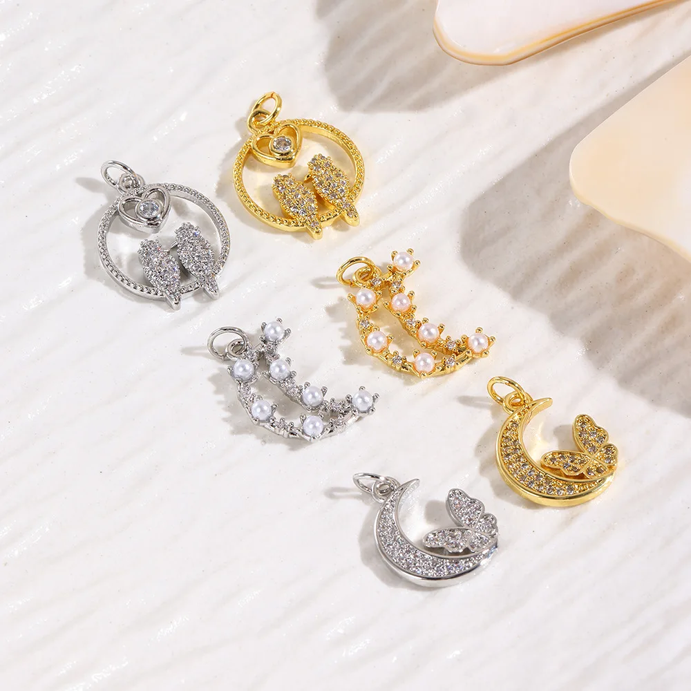 

5 Versatile Simple Niche Fresh Butterfly Imitation Pearl Moon Pendant For Bracelets Necklace Earrings DIY Jewelry Accessories