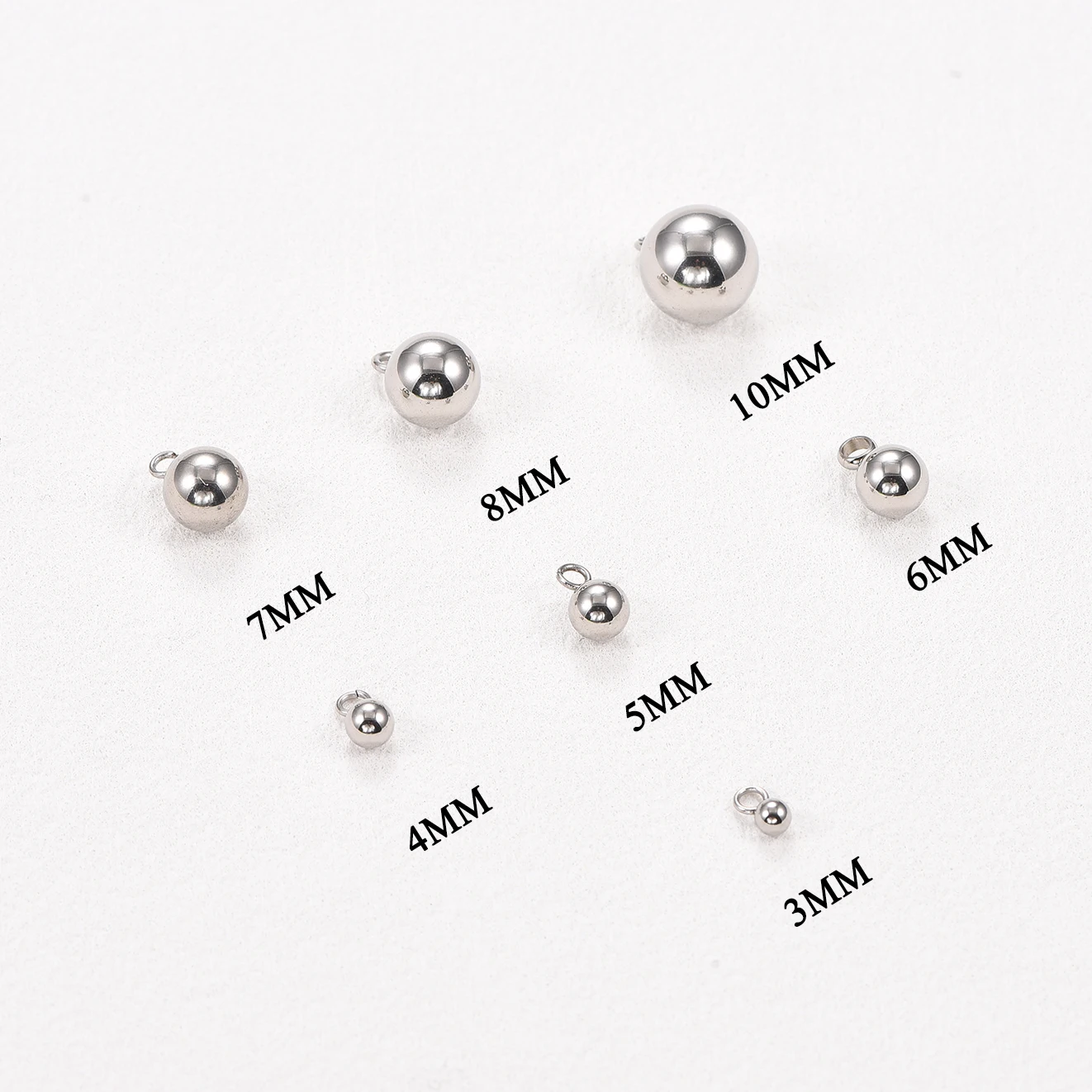 20 Stück/Set Massive Runde Perlenanhänger aus Edelstahl mit Öse, geeignet für Halsketten, Schmuckherstellung, DIY-Ohrringe – Detail 2