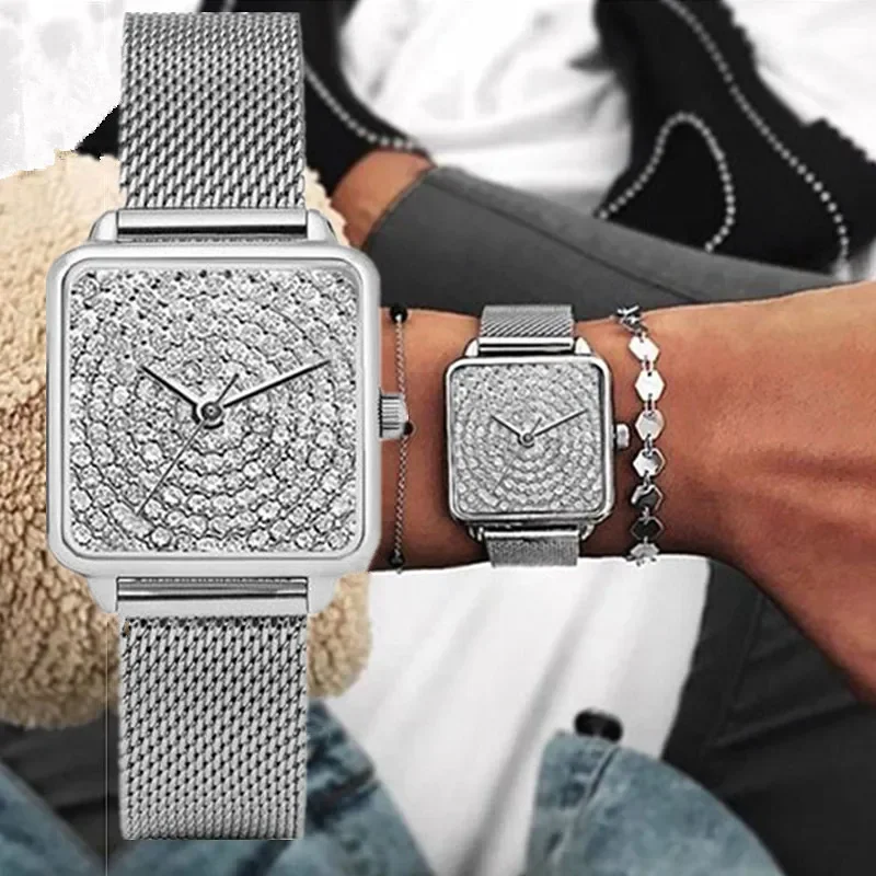 Fashion Women Watches Luxury Square Metal Analog Quartz Watch For Woman Simple Elegant Ladies Wristwatches Clock Montres Femmes