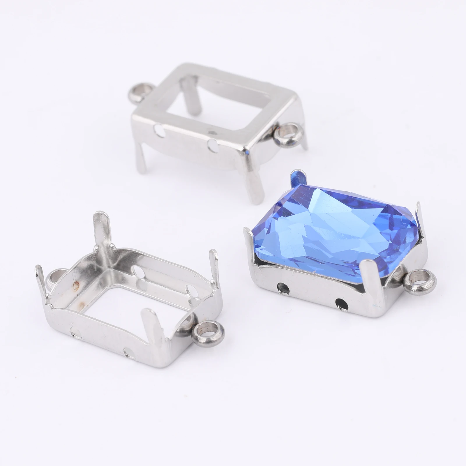 20 Stück Edelstahl-Klauenlünettenfassung für 10 x 14 mm Kristall-Strasssteine, DIY-Ohrringe, Armbänder, Verbindungsbasisrohlinge