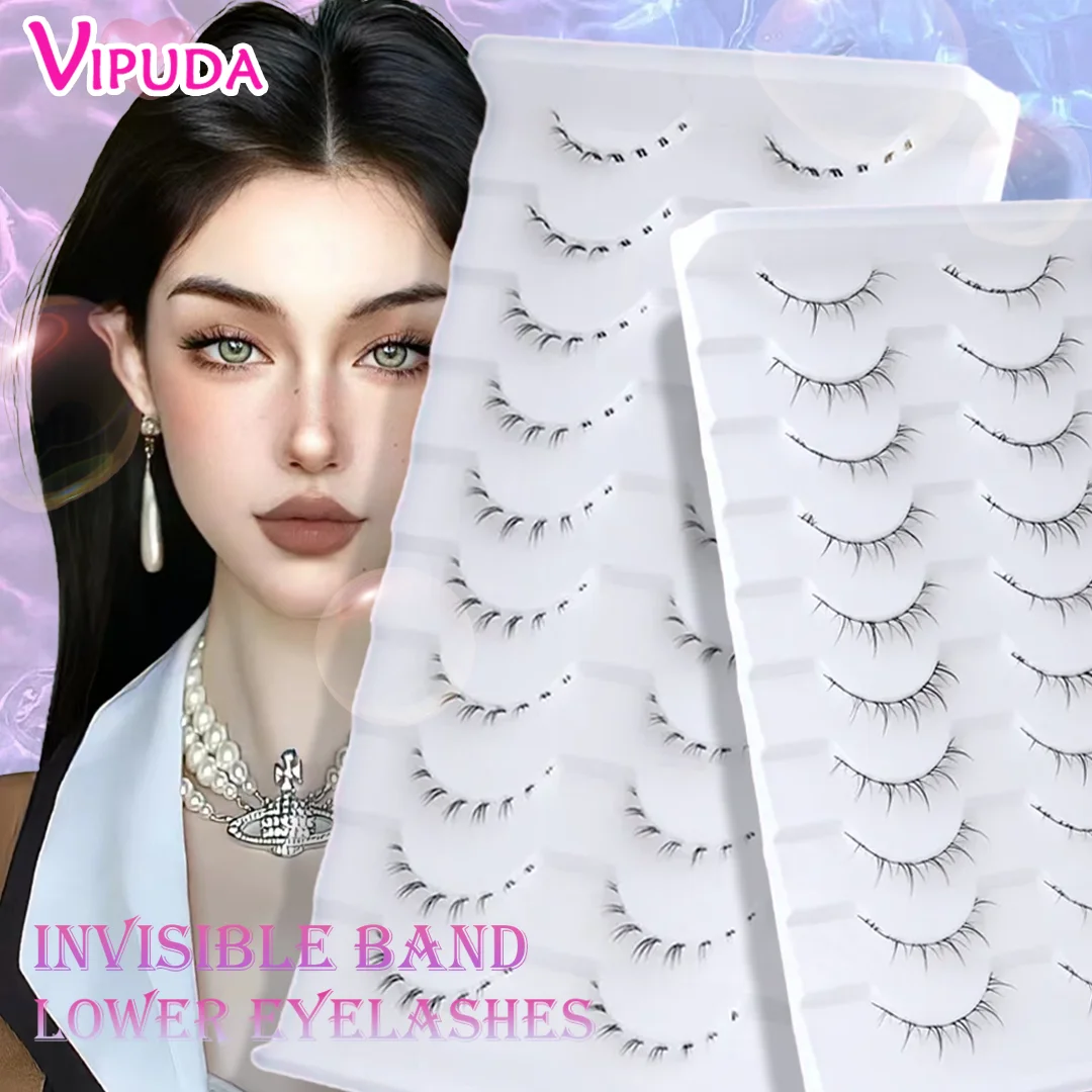 

VIPUDA False Eyelashes 10/5 Pairs Lower Lashes Wispy Natural Mink Bottom Lashes Clear Band DIY Lashes Reusable Soft Handmade Eye