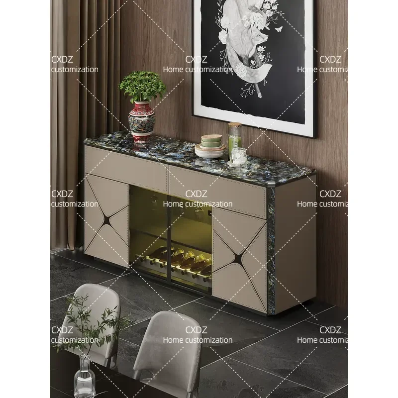 Italian Style Side Cabinet Light Luxury Living Room Storage Unit Wall Mounted Natural Marble Wine Cabinet High End Design
