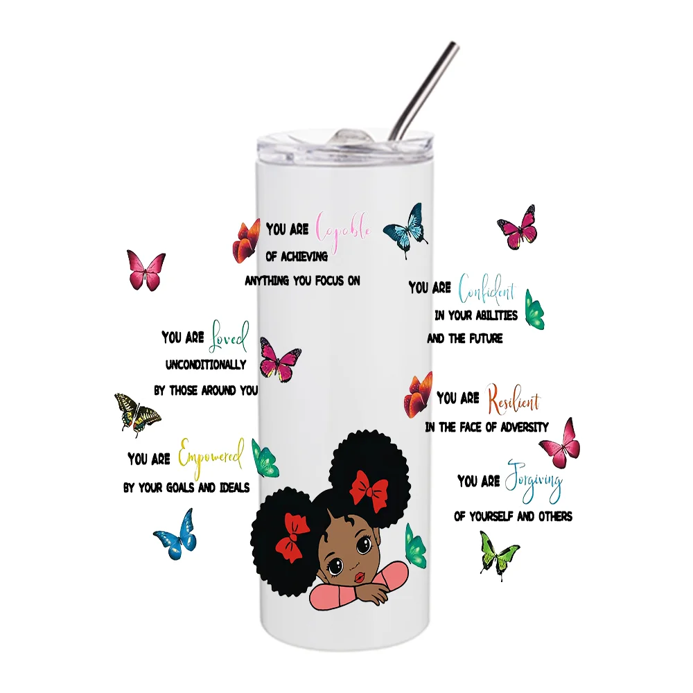 Wholesale Afrio Black Beautiful Girl stickers Transfer No Heat Needed Waterproof UV DTF Cup Wrap Transfers for 20oz Tumbler Cup