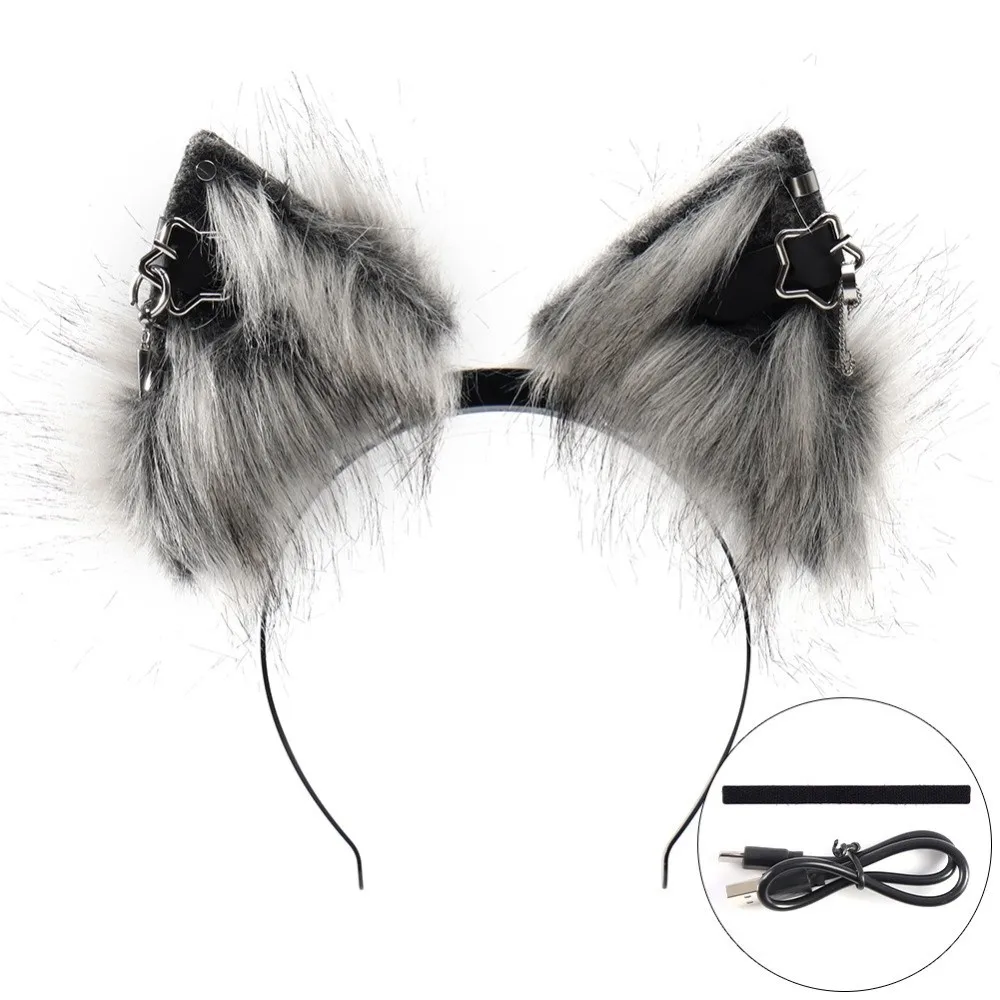 Funny Animal Movable Ears Headband Rechargeable Plush Faux Fur Cosplay Hair Hoop Electric Shaking Detachable Ears