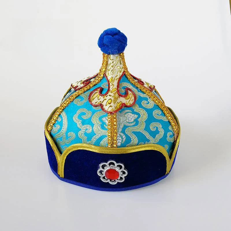 Mongolian Yurt Shaped Hats for Kids Princess King Minority Festival Dancing Caps Blue Traditional Party Headwear Suit Hijab