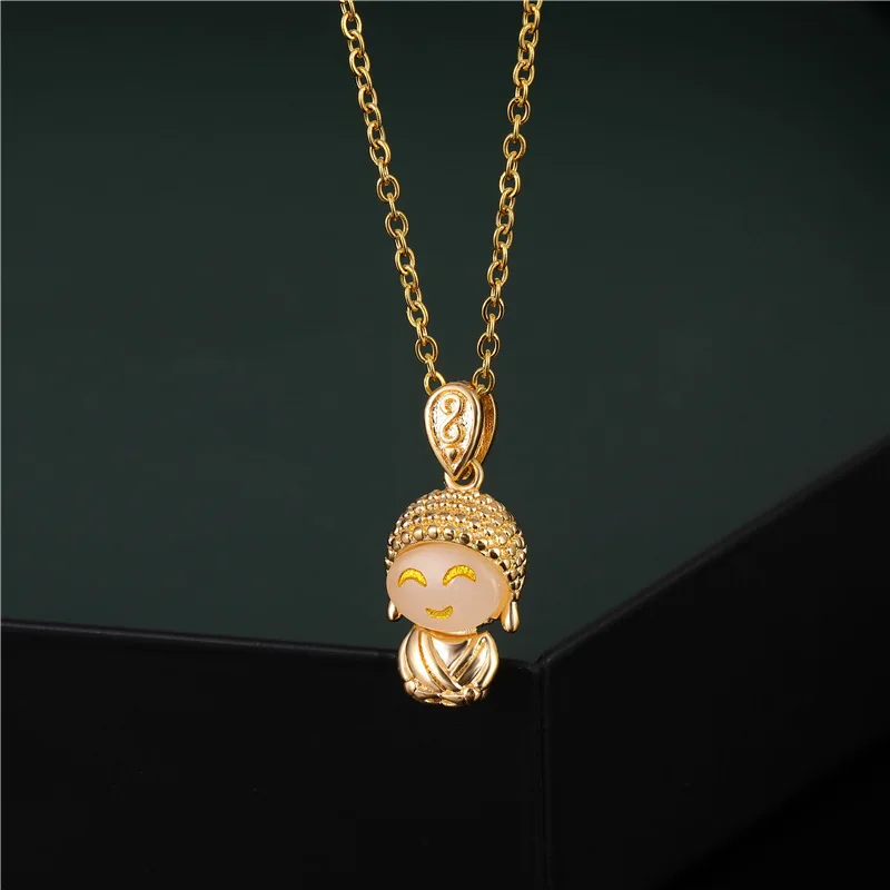 محظوظ ليتل Maitreya بوذا قلادة القلائد للنساء ، الفولاذ المقاوم للصدأ الإناث سلاسل ، خمر نمط المجوهرات ، لطيف ، الجملة ، جديد
