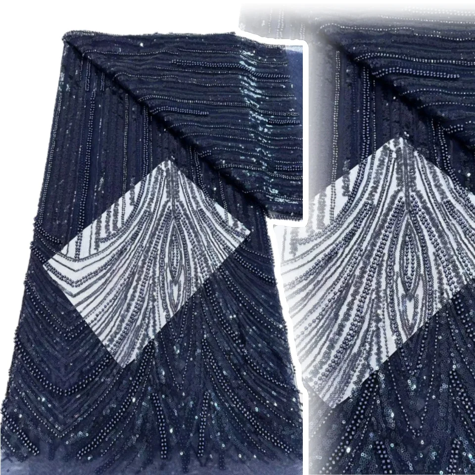 

Sequins African Lace Fabric French Embroidery High Quality Lace Luxury Heavy Beaded Bridal for Women Wedding Party Dress CC1234