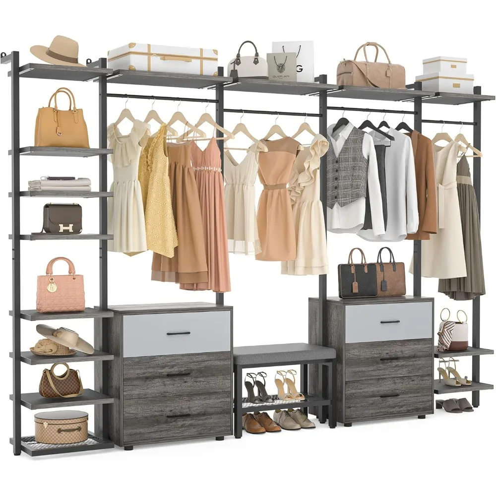 Clothing Rack Heavy Duty Closet Organizer for Hanging Clothes, Large Wall Mounted Garment Rack Clothes Rack