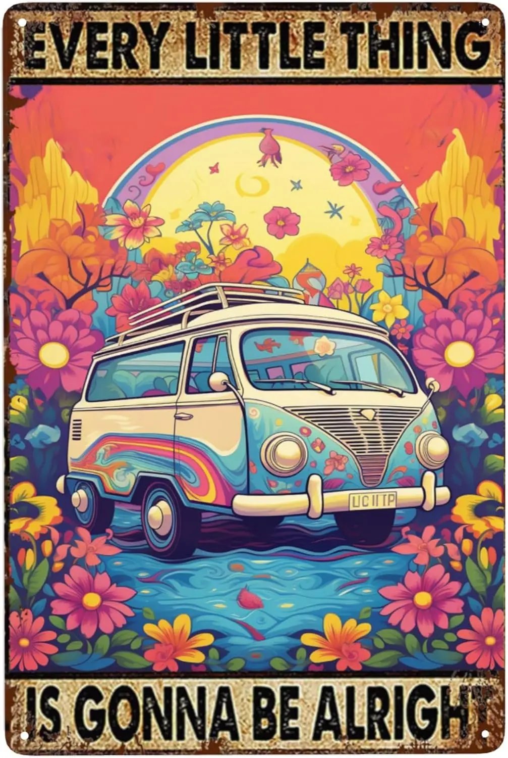 OMMIIY Decor  Vintage Tin Metal Sign Hippie Every Little Thing is Gonna Be Alright Poster Wall Art Kitchen for Home Cafes