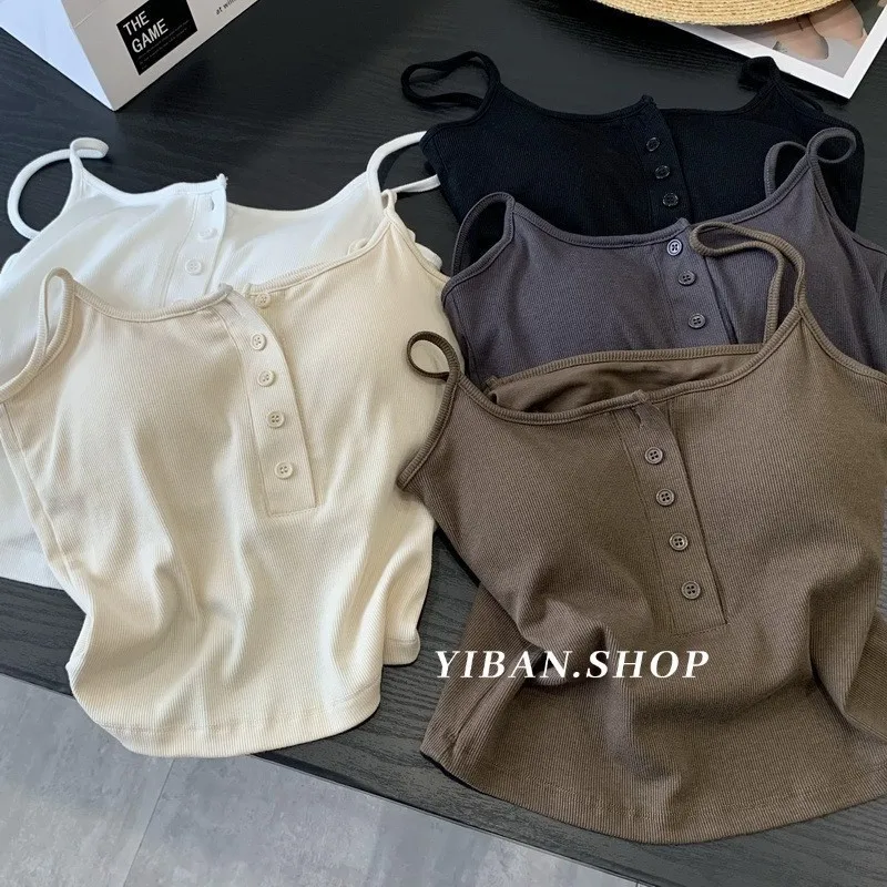 Button Sling Vest Women's with Chest Pad Tube Top Fixed Cup Breathable and Comfortable