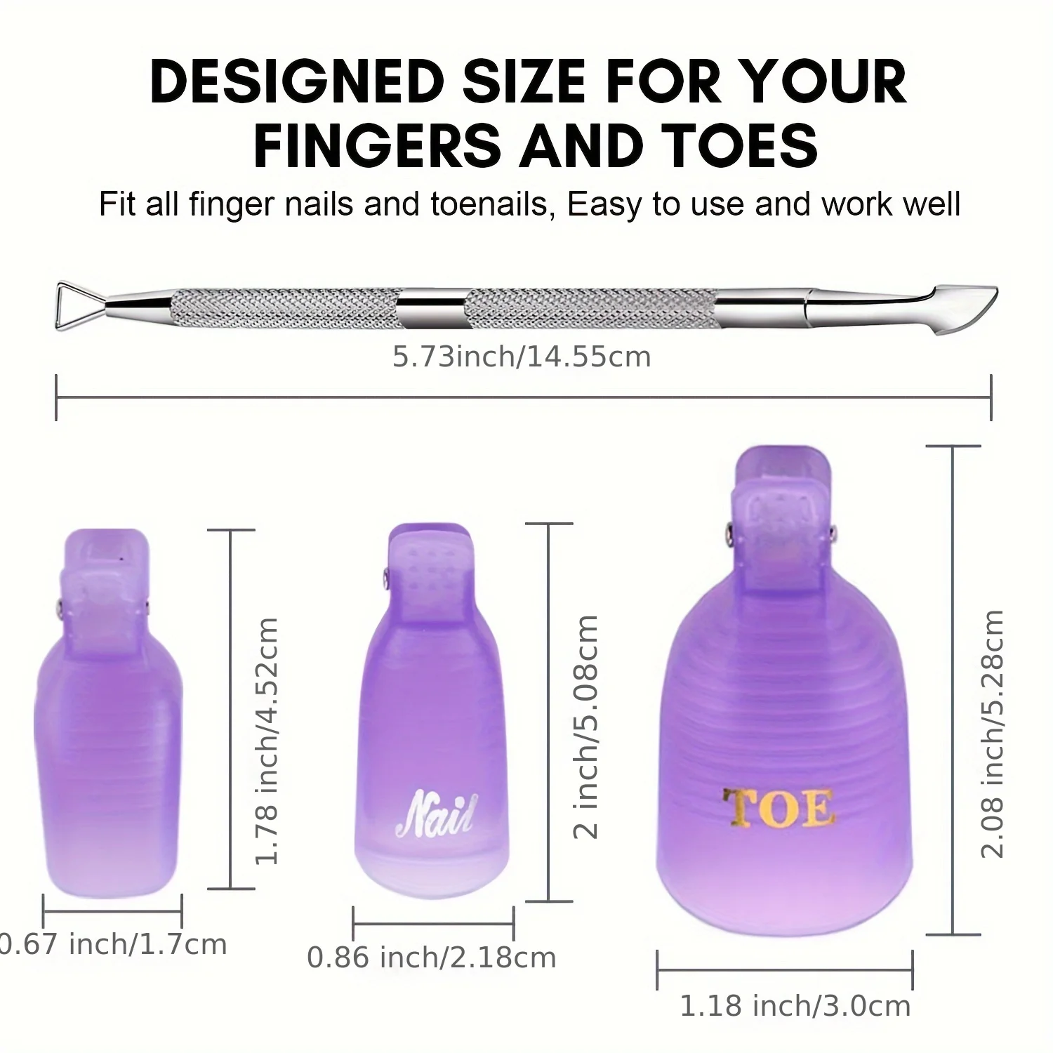 Gel Nail Polish Remover Clips Kit,With Double Ended Metal Cuticle Pusher,20 pcs Plastic Resuable Finger and Toe nail clips