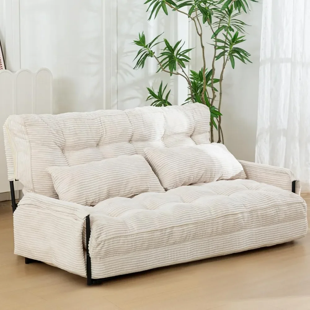 Adjustable Floor Sofa Couch with 2 Pillows, Multi-Functional Bean Bag Bed, 5-Position Foldable Lazy Sofa Sleeper Bed