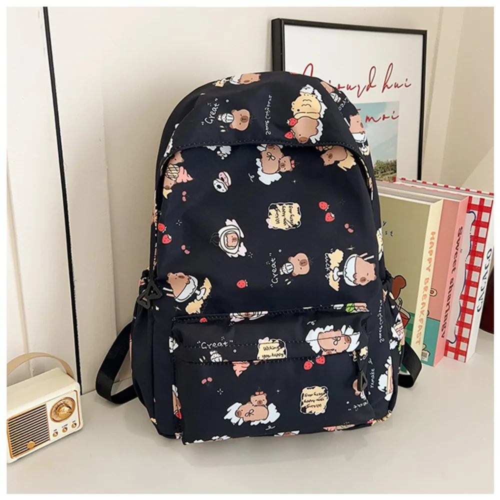 

Simple Cartoon Capybara Backpack Large Capacity Nylon School Bags Waterproof Book Bag High School