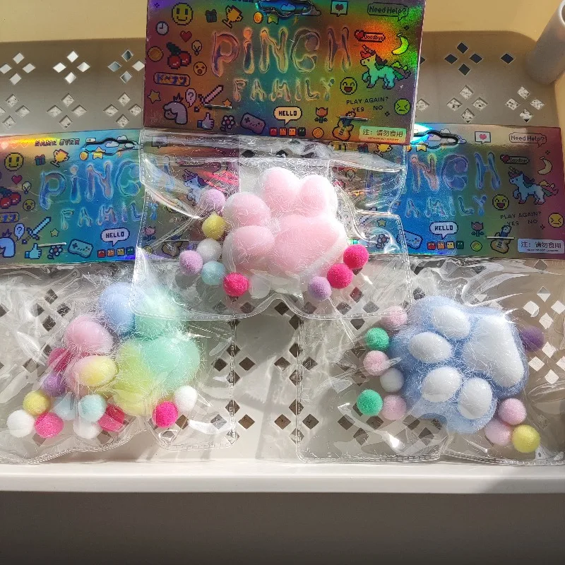 Plush Series Cat Claw Squishy Fidget Toy Cute Cat Paw Silicone Slow Rebound Pinch Decompression Toy