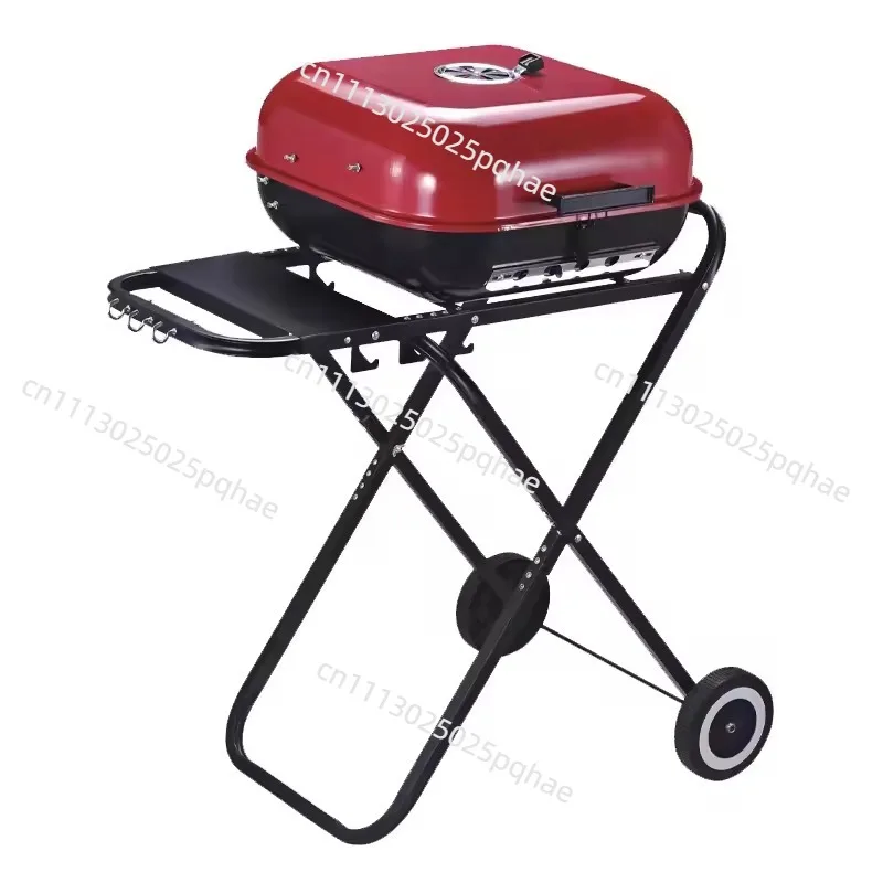 Multi-functional barbecue grill for outdoor use, assembly-ready barbecue stand, portable with wheels