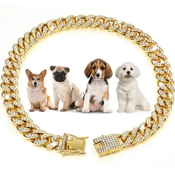 Personalized Dog Collars for Small Medium Large Dogs Cat Gold Chain Diamond Cuban Collar with Design Secure Buckle Pet Necklace