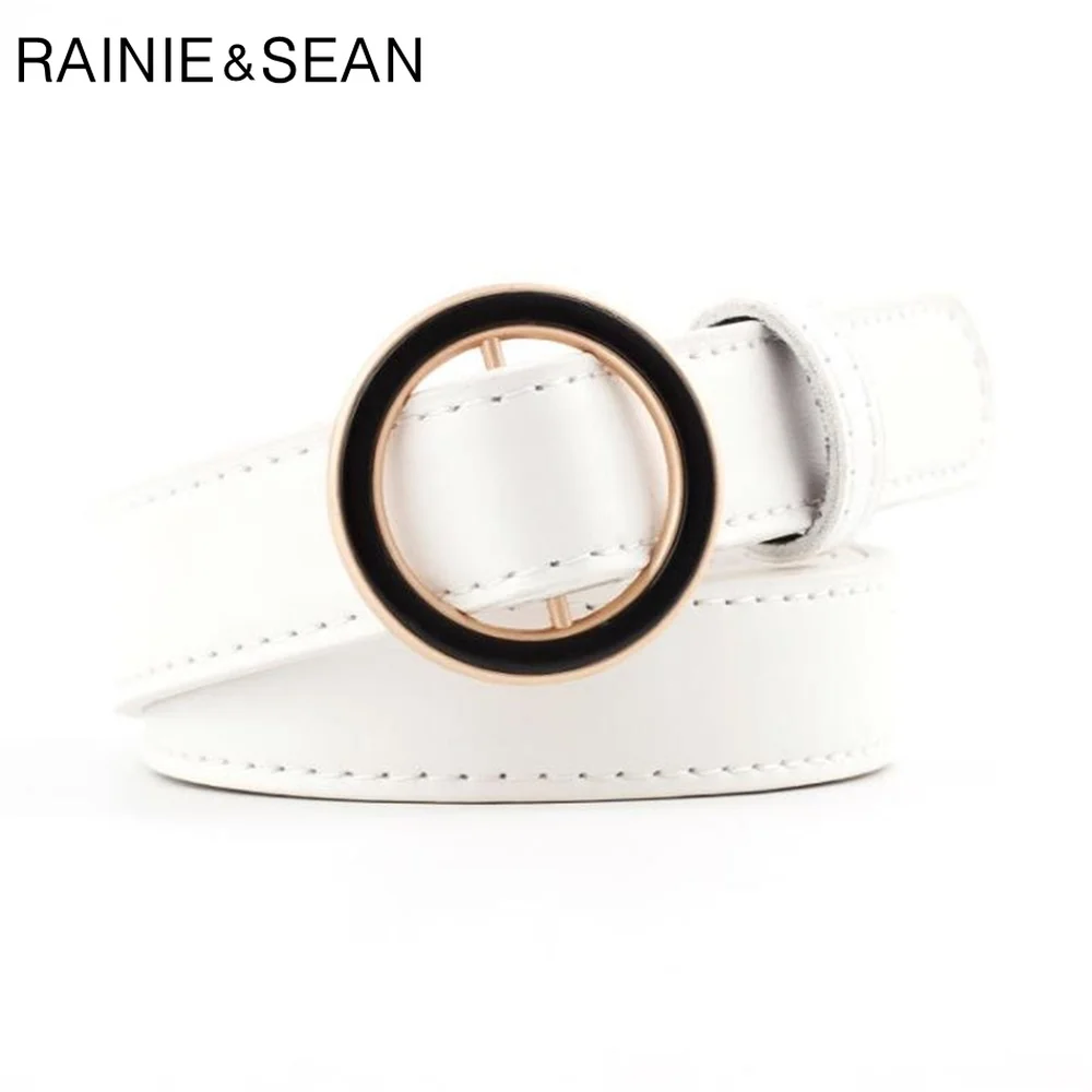 

RAINIE SEAN белый женский ремень из искусственной кожи без отверстий, женская мода с круглой пряжкой, повседневный новый дизайн, женские аксессуары, ремни