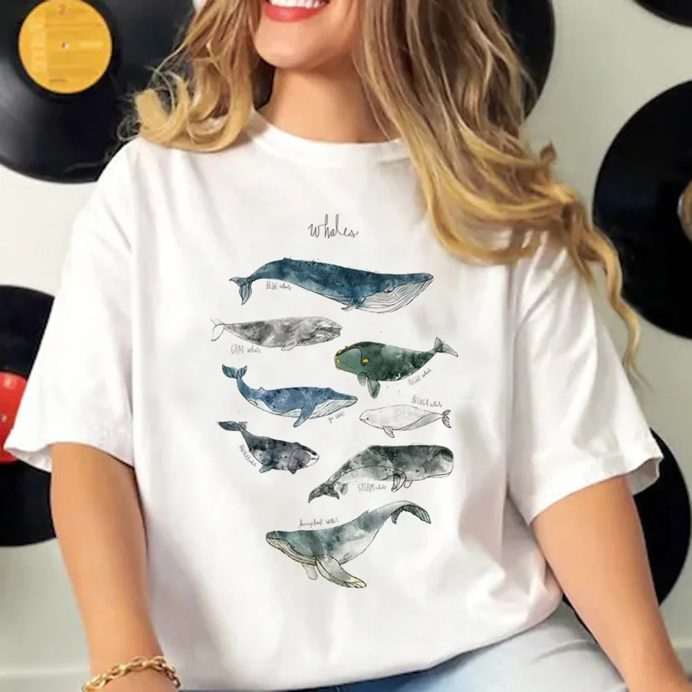 Whales t-shirts women manga anime patterned top female 2000s clothes