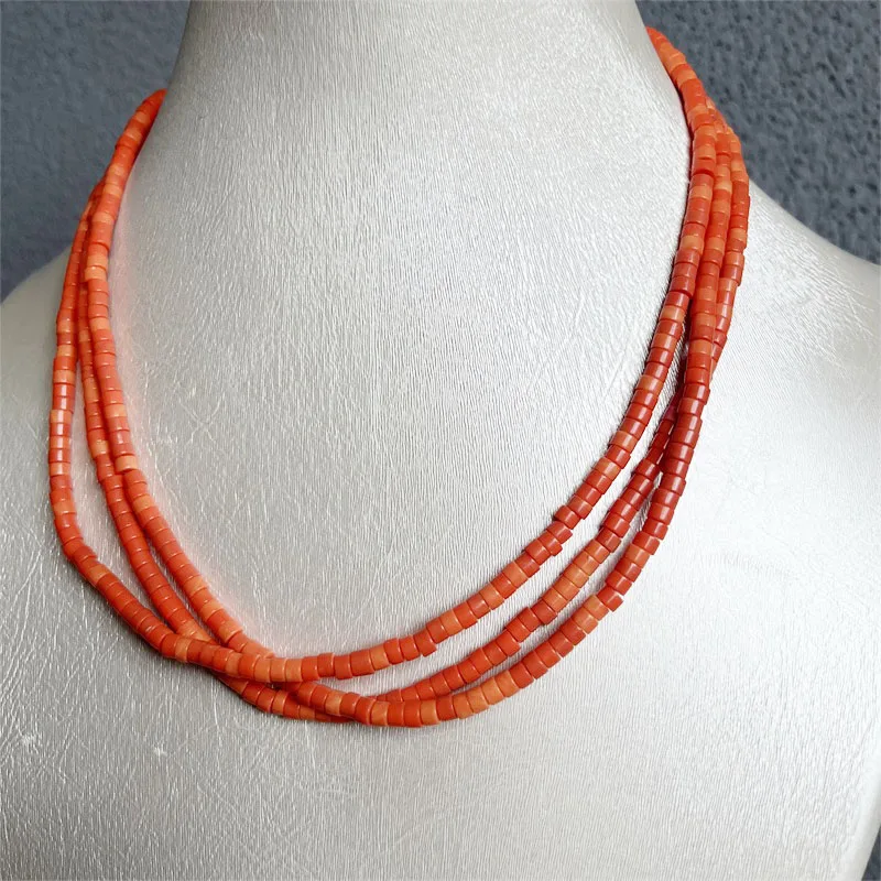 2*4MM Orange Red Coral Heishi Necklace Luxury Natural Gem Stone Jewelry Noble Elegant Exquisite Bead Chain Choker Collier