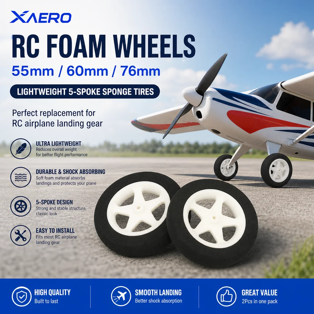 

XAERO 2Pcs RC Foam Wheels 55mm/60mm/76mm Lightweight 5-Spoke Sponge Tires for RC Airplane Landing Gear Replacement Parts