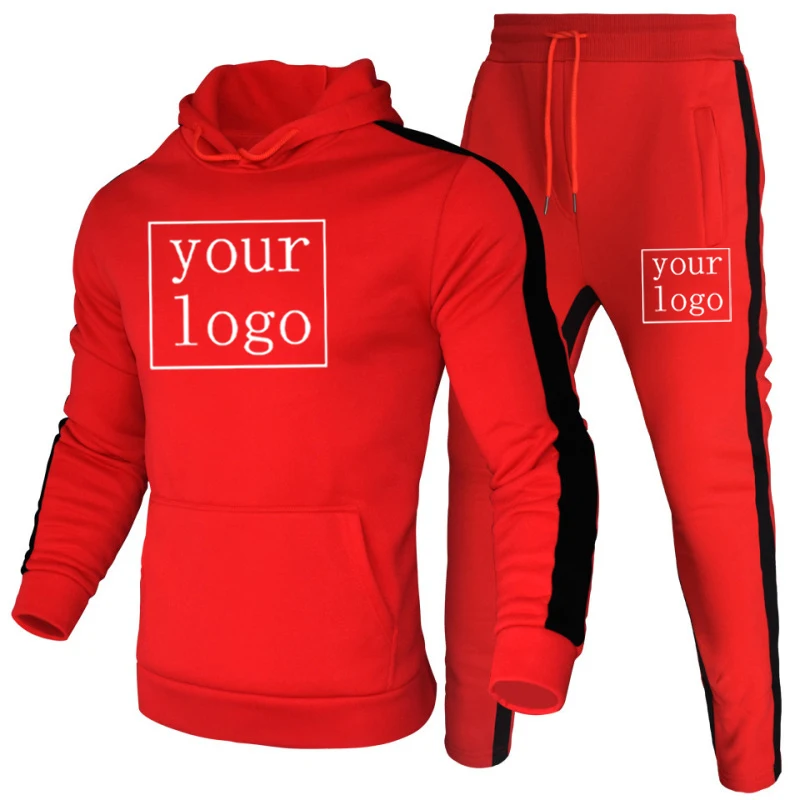 Crea il tuo Design Logo testo felpe personalizzate 2 pezzi tuta Color Block Stripes abbigliamento sportivo tuta da Jogging calda invernale Casual da