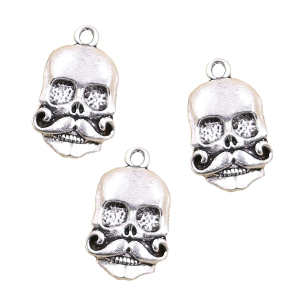 15pcs Charms Skeleton Skull With Beard 22x14mm Antique Silver Color Plated Pendants Making DIY Handmade Tibetan Finding Jewelry