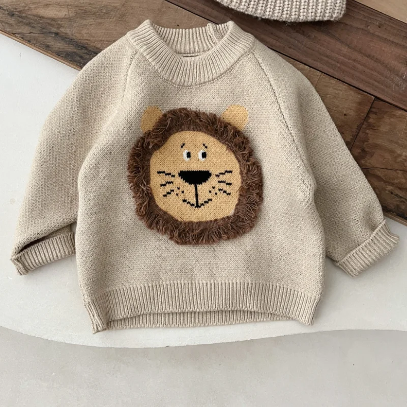 

Children's Sweater Autumn/winter Boys and Girls Little Lion Knitted Thick Cartoon Cute Long Sleeved Versatile Top