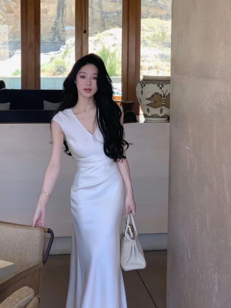 2025 French Elegant Midi Dress Even Party Female Summer Casual One Piece Dress Korean Fashion Clothing Beach Style 2000s Vintage