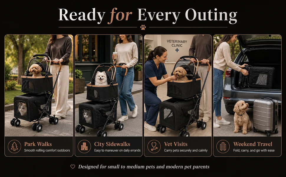 Foldable Stroller for 2 Dogs &amp;amp; Cats