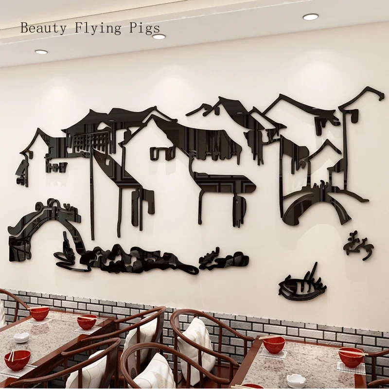 Chinese Acrylic Wall Decoration Crafts Creative Living Room Dinning Room Office Background Paste Wall Decor Accessories