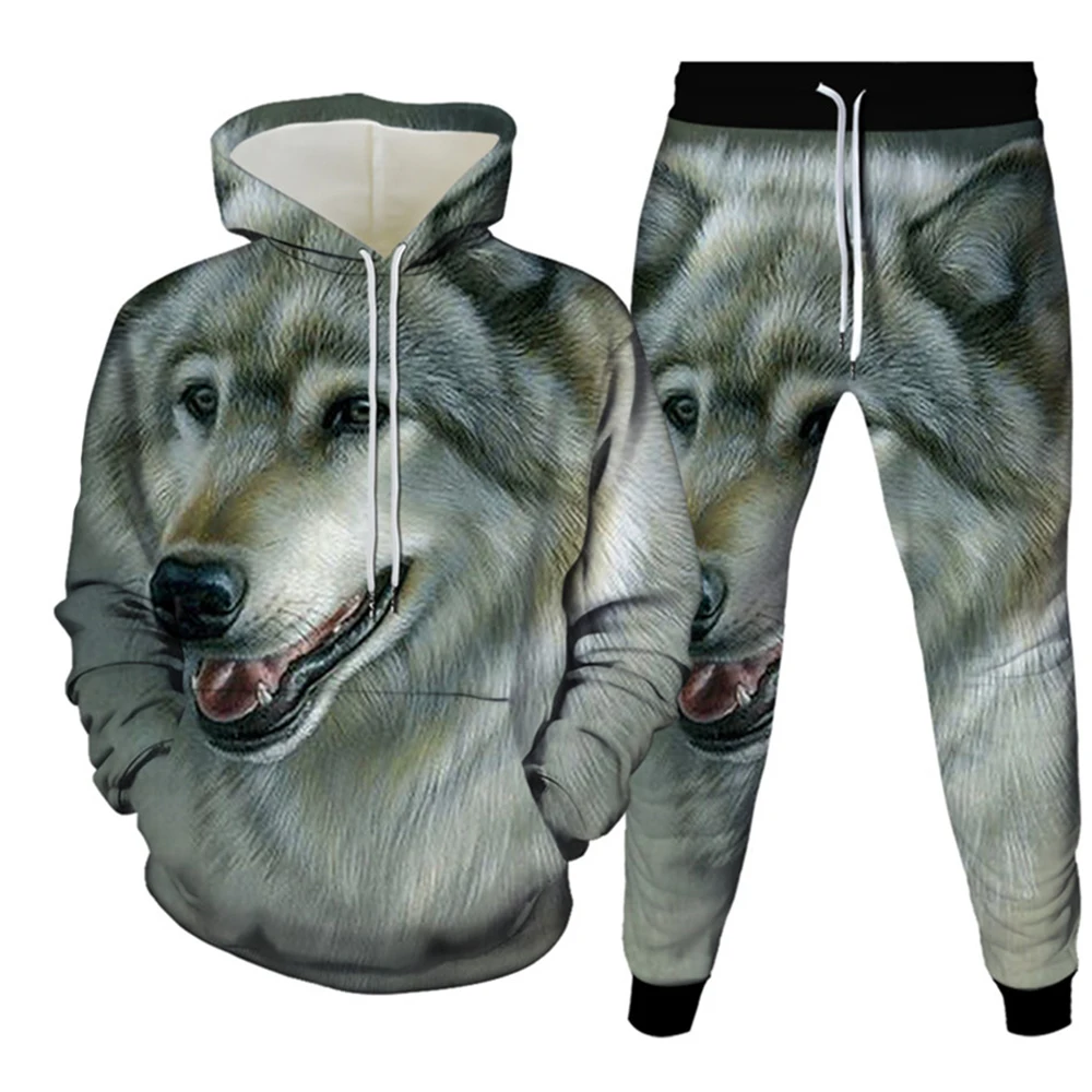 Animal Wolf 3d Print Men\'s Tracksuit Sets Casual Hoodie and Pants 2pcs Sets Oversized Sweatshirt Fashion Streetwear Men Clothing