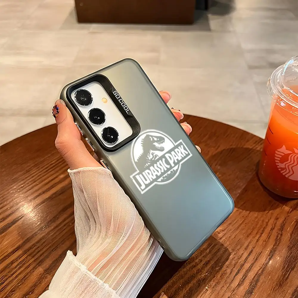Jurassic Park Dinosaur Phone Case Matte Colored Silver for samsung Galaxy S10 S21 S22 Plus S23 S24 Ultra FE Luxury Cover