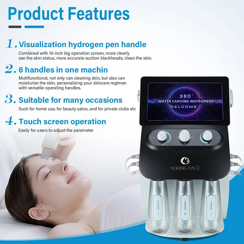Profissional 360 graus visual cravo luz de água dispositivo de resurfacing oxigênio dispositivo facial diamante microdermoabrasão dispositivo