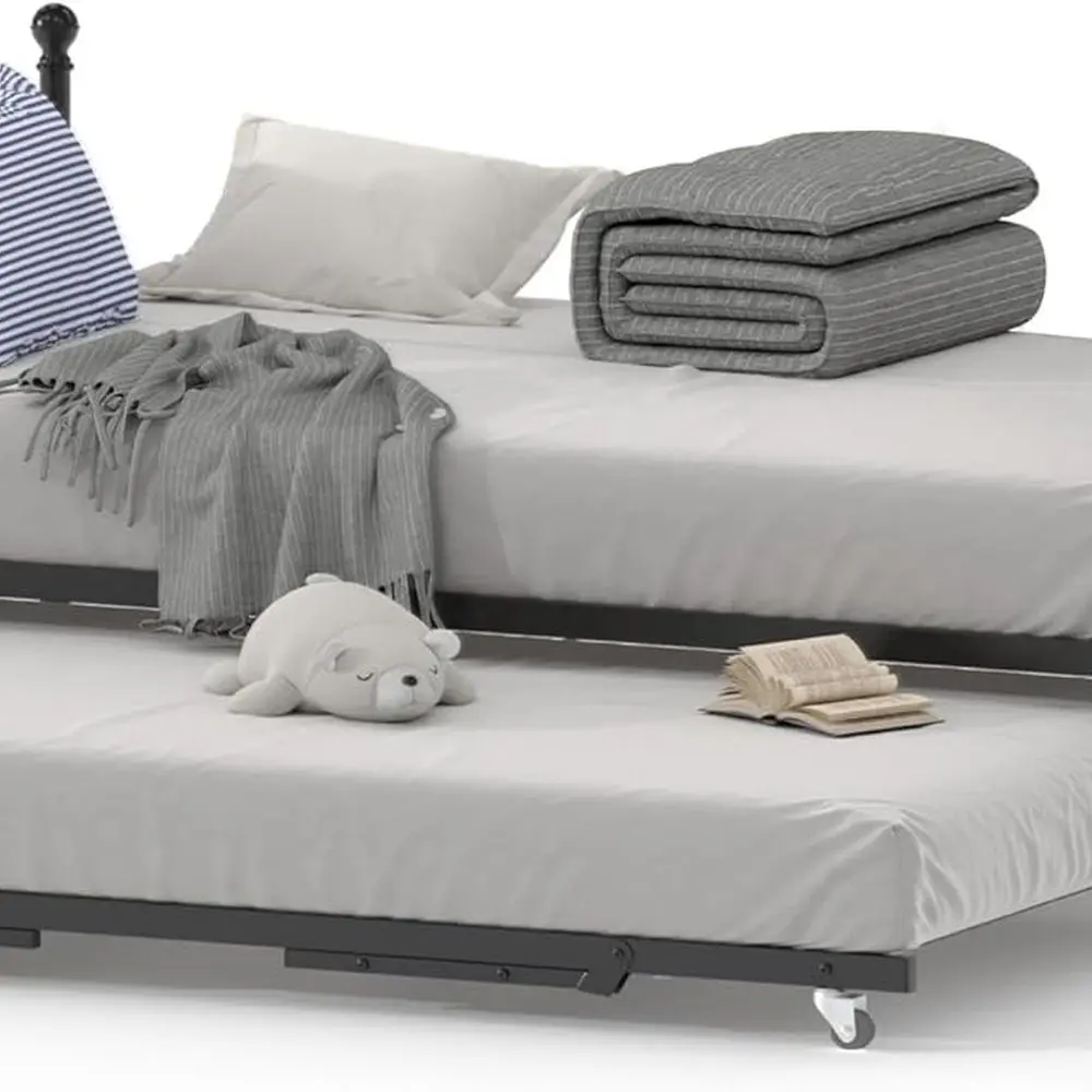 

Двойная металлическая кушетка с модным изголовьем, выдвижной раскладывающейся кроватью и стальной опорой для гостиных и гостевых комнат, бровей