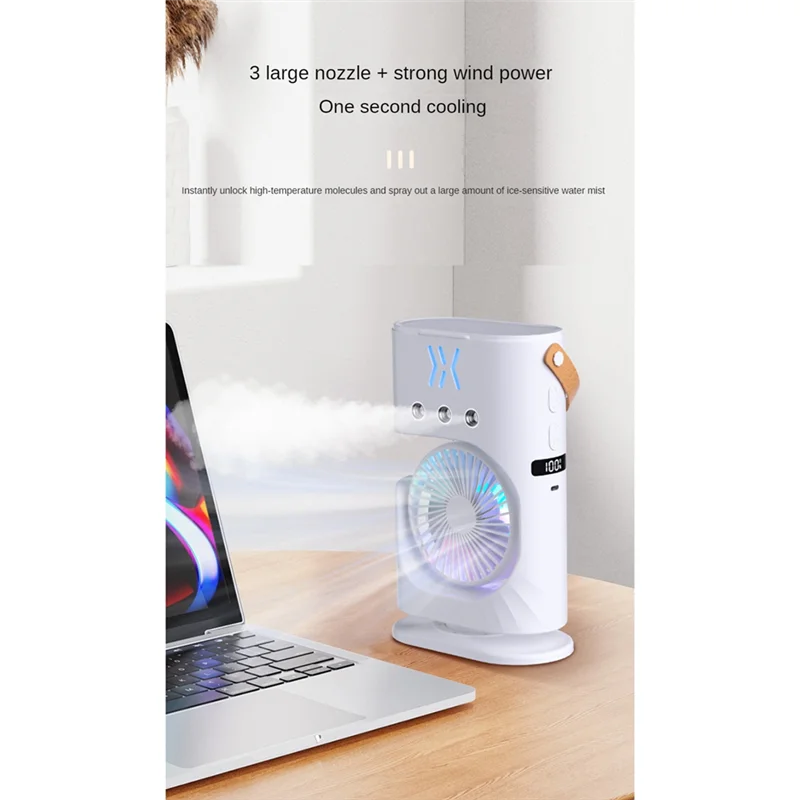 ABAG Portable Desktop Humidifier Air Conditioner Fan Household Small Air Cooler Fan Sprays Fan For Office 7 Color Lighting