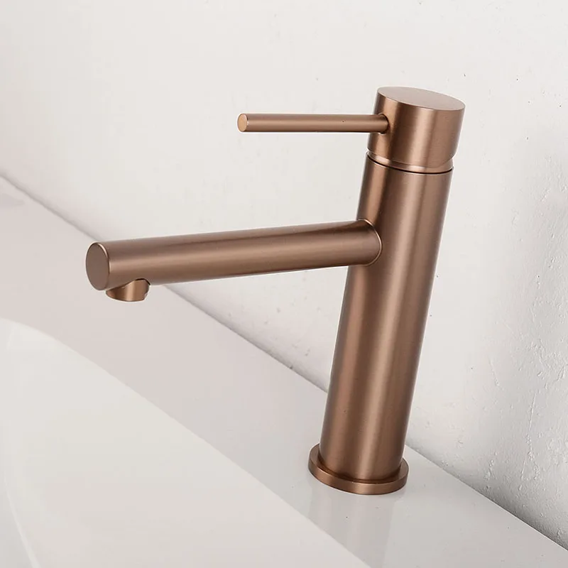Brushed Rose Gold Bathroom Sink Faucet Deck Mounted Single Hole & Handle Cold And Hot Water Mixer Tap Brushed Gold