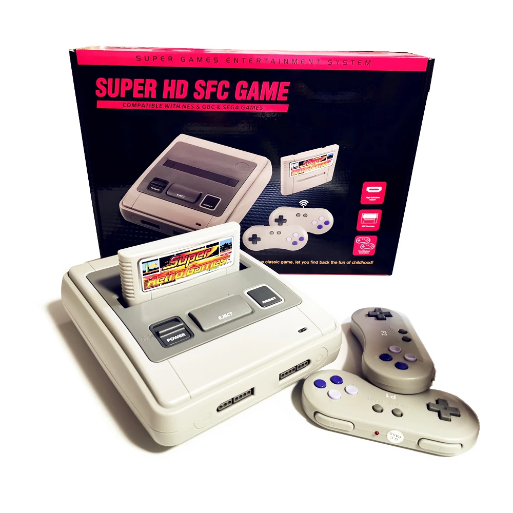 SFC52HD Super Retro Hardware Game Console Play For SFC/SNES Game Cartridge Two Controllers Free 350 Games Card Original Size