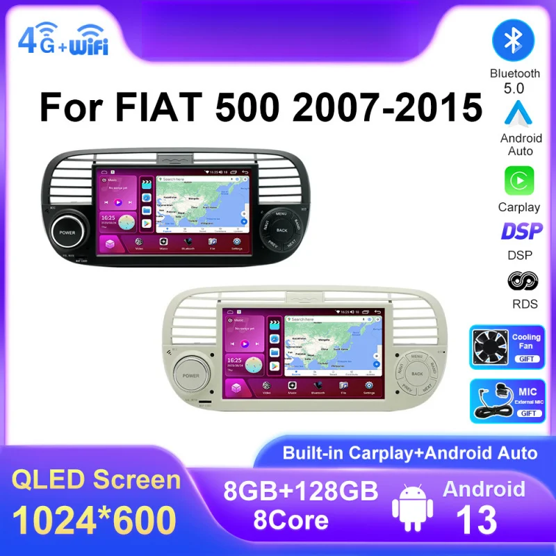 

For FIAT 500 2007-2015 Car Multimedia Player Android Car Player GPS WIFI Carplay 4G Car Radio Navigation Stereo Car Electronic