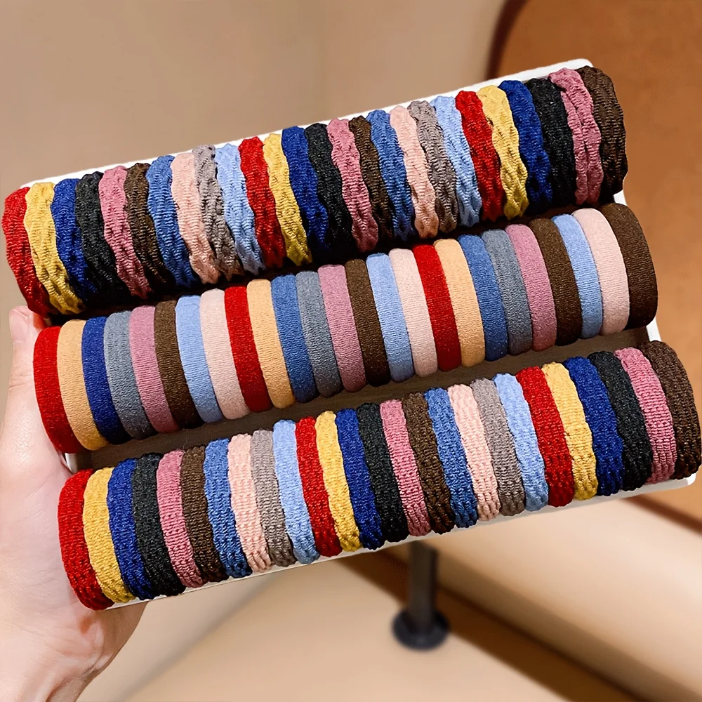 198pcs Colorblock Mixed Texture Hair Ties, High Elasticity, Non-Damaging to Hair, Waffle Pleated And Seamless Flat Rubber Bands