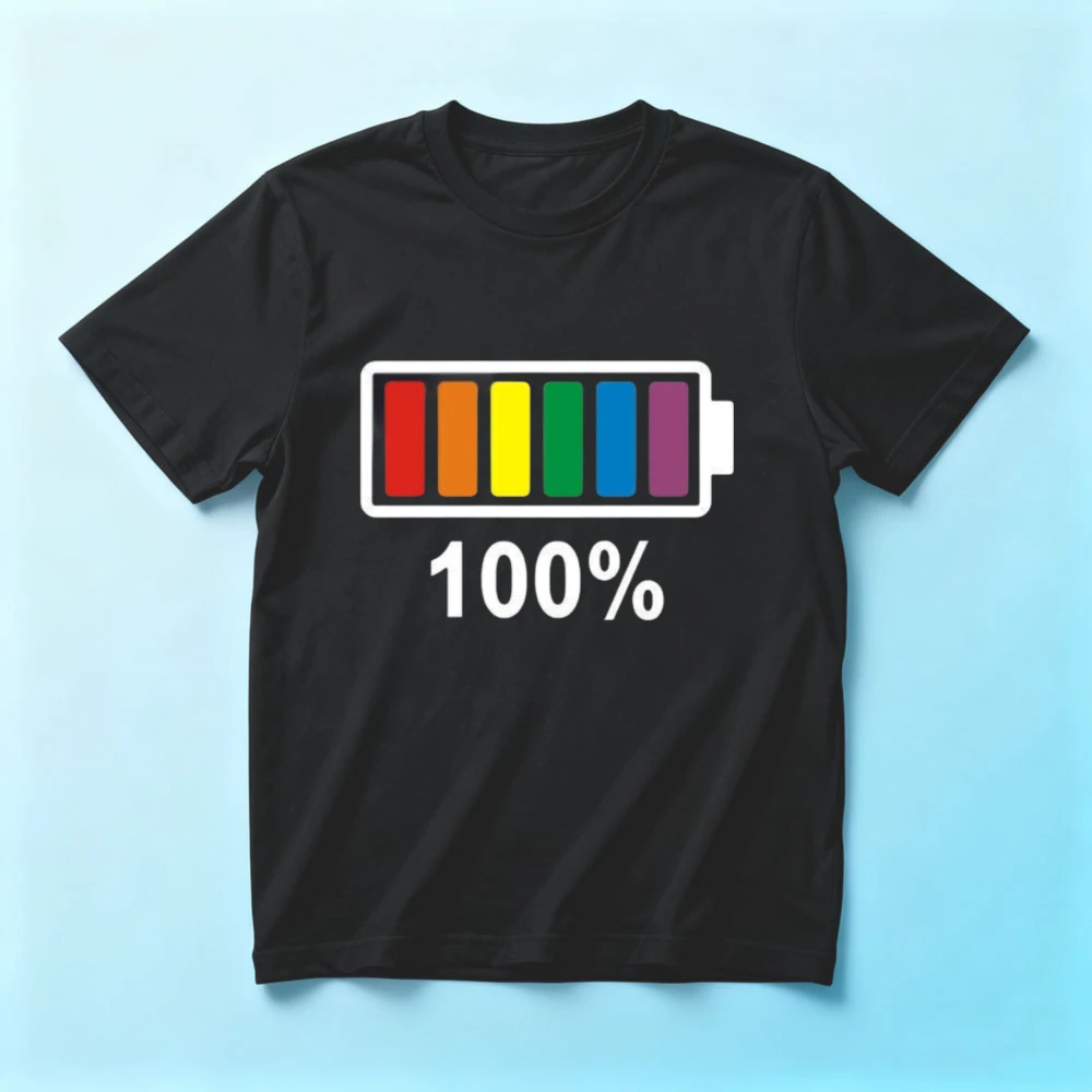 

Lgbt Gay Pride Novelty Rainbow 100% Full Battery Funny Printed T-Shirt LGBTQ Pride Battery Style Graphic Shirt Men Women Tops