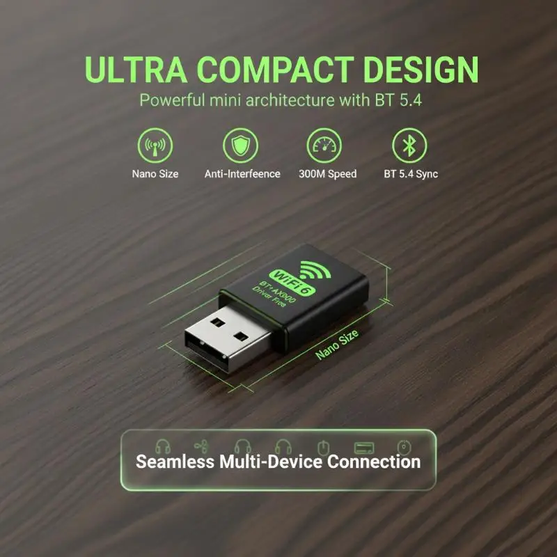 900Mbps USB WiFi Network Adapter with Bluetooth Portable Wireless Dongle for Desktop Laptop Travel Use