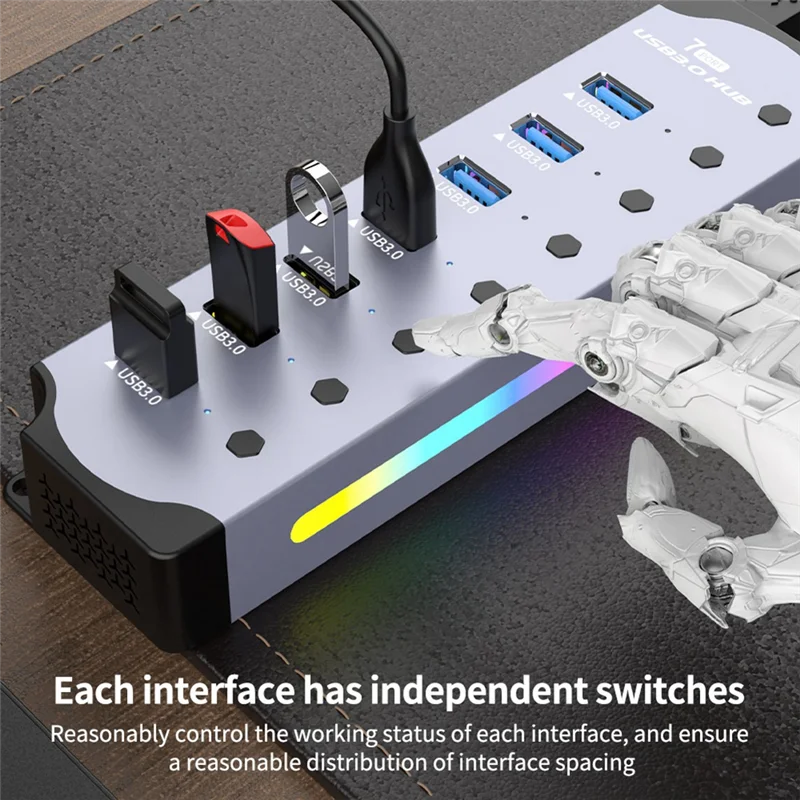 

Multifunction RGB USB 3.0 HUB With 5Gbps Fast Transmission Splitter BC 1.2 Charging Protocol Computer Expansion Dock