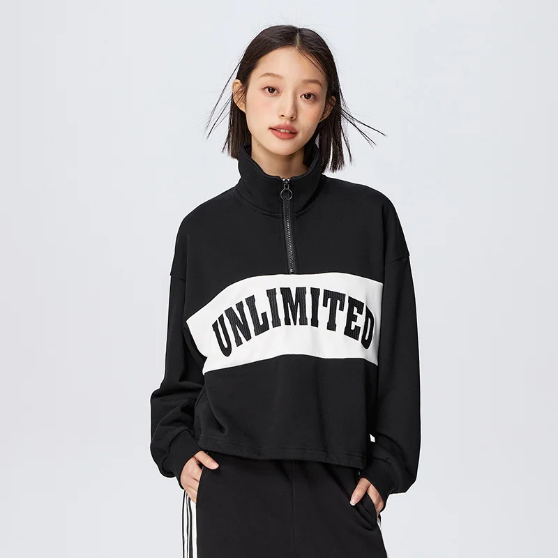 Semir Sweatshirt Women With Contrasted Letters 2023 Spring New Stand-up Collar Trendy Sweater