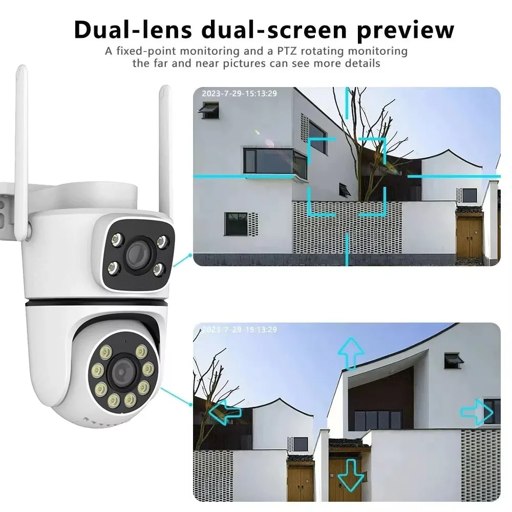4K 10MP WiFi Camera PTZ Outdoor Dual Lens Color Night Vision Tuya Dual Screen Auto Tracking Security Surveillance Cameras CCTV