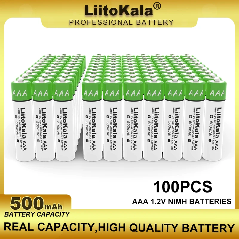 100PCS LiitoKala AAA 1.2V 500mAh NiMH Rechargeable Battery Suitable For Toys, Mice, Electronic Scales, Etc. Wholesale