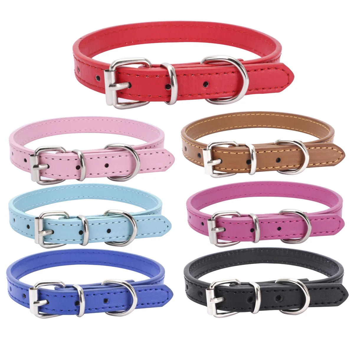 Popular Adjustable Colorful Pet Collars Kitten Cat Collar PU Leather Neck Strap Safe for Dogs Soft Pet Supplies