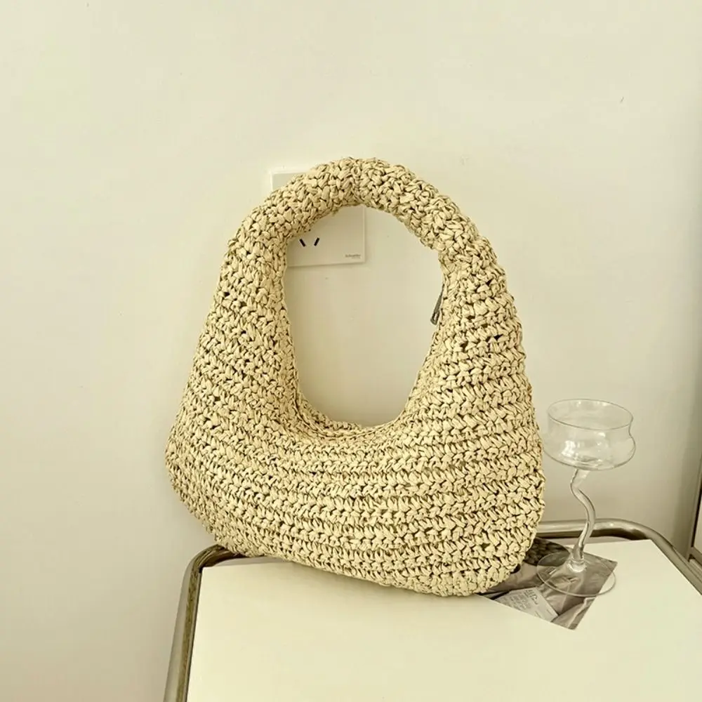 

Пляжная сумка-полумесяц из соломы и ротанга большой вместимости, простая модная сумка-клатч