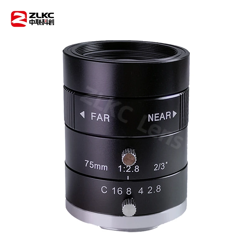 3.0ล้านพิกเซล C MOUNT 75มม. 2/3นิ้ว F2.8 Fa เครื่องมองเห็นเลนส์ทางยาวโฟกัสคงที่กล้องอุตสาหกรรม3MP เลนส์ CCTV ม่านตาแบบแมนนวล