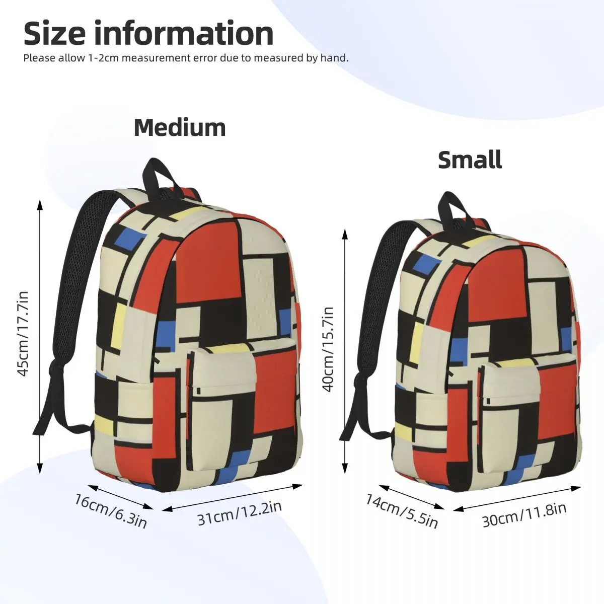 Piet Mondrian Minimalist De Stijl Modern Art Backpack Daypack Large Capacity BookBag School Bag Shoulder Bags for Men Women